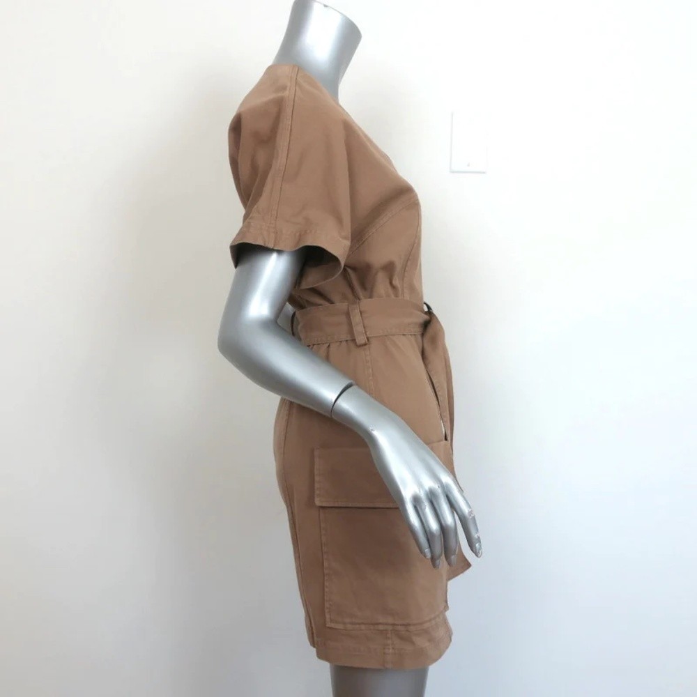 A.L.C. Bellamy Zip-Front Mini Dress Brown Stretch Twill Size 8 Belted Shift NEW - Picture 3 of 7